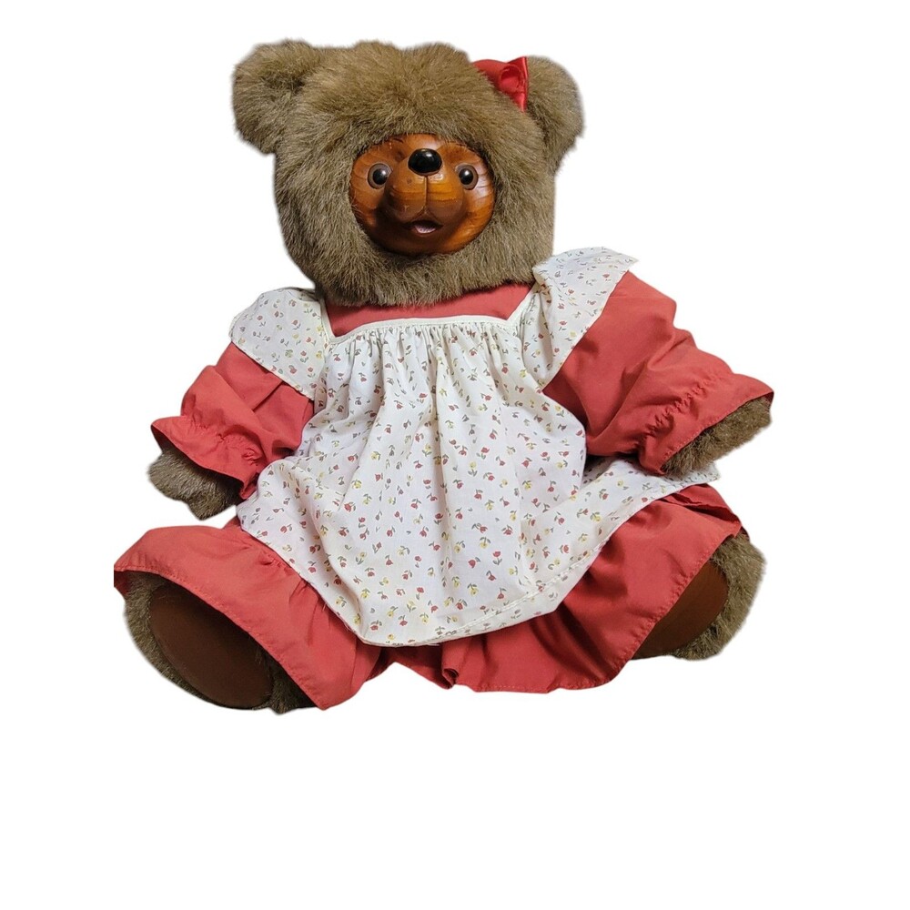 Vtg Robert Raikes Rebecca Bear Wood Carved Face Feet Applause Plush 1985 #5447